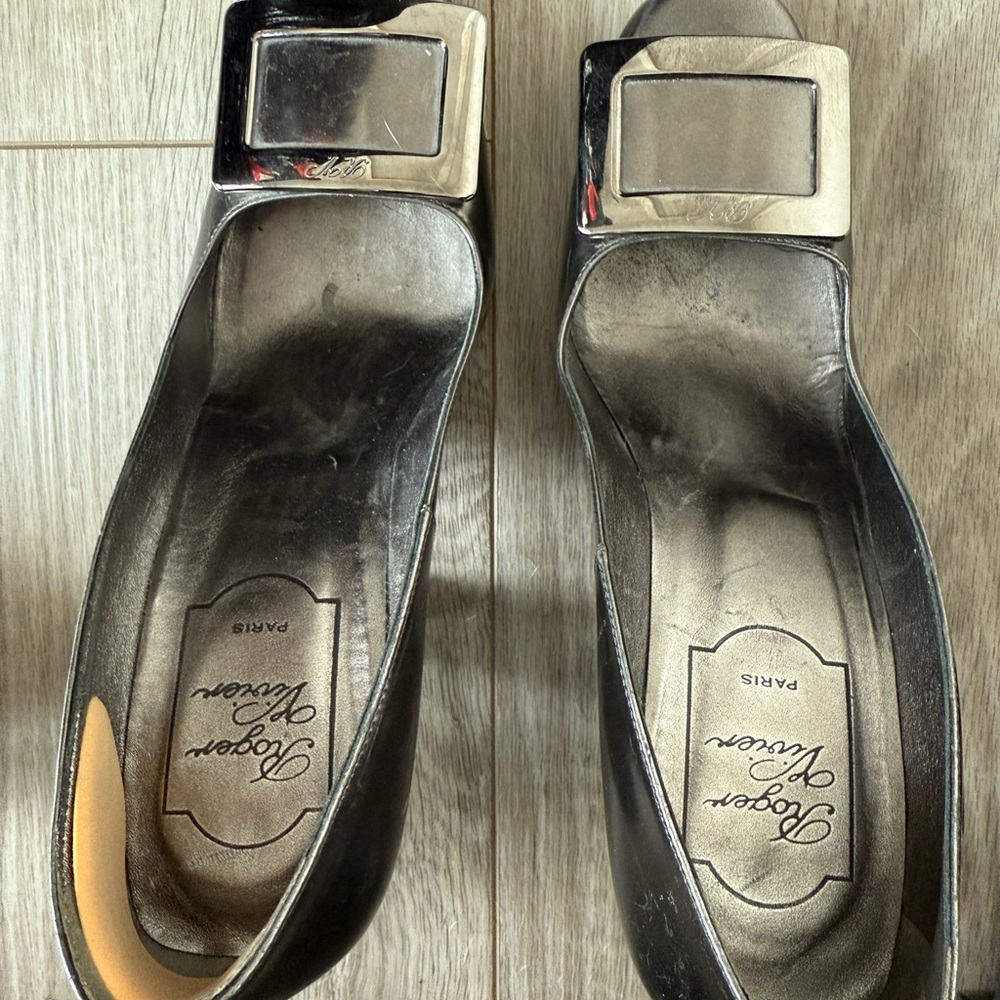 Roger Vivier Silver Buckle Flats
